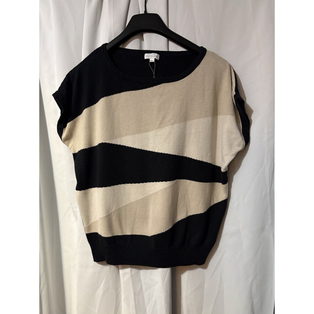 Joseph A Women's XL Black Beige Striped Knit Crewneck Pullover Sweater